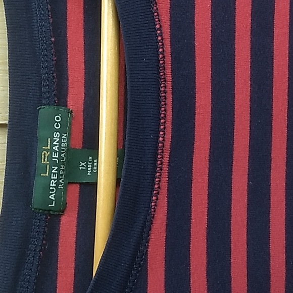 Lauren Ralph Lauren Jeans Co Women's Size 1X Shirt Blue & Red 3/4 sleeve - Picture 2 of 5